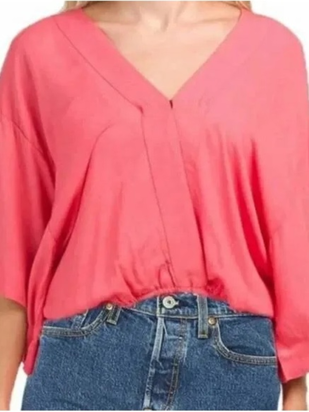 Young Fabulous & Broke Tia Coral Pink V-Neck Wrap Blouse L